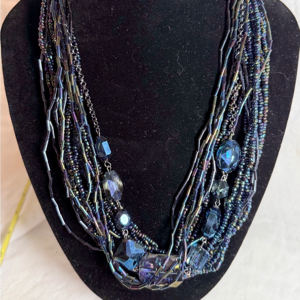 Elegant Iridescent Multicolor Seed Bead waterfall Necklace